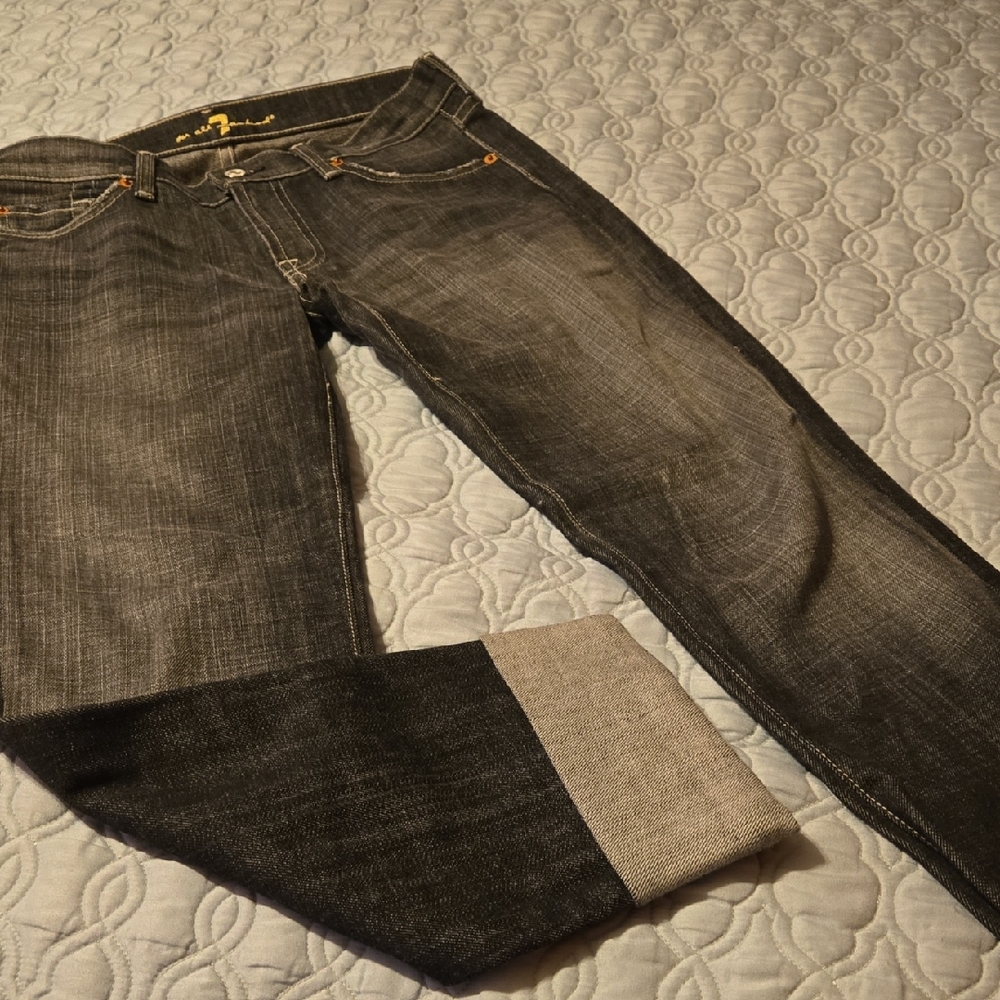 7 For All Mankind Dark Faded Bootcut Cuffed Hem Jeans